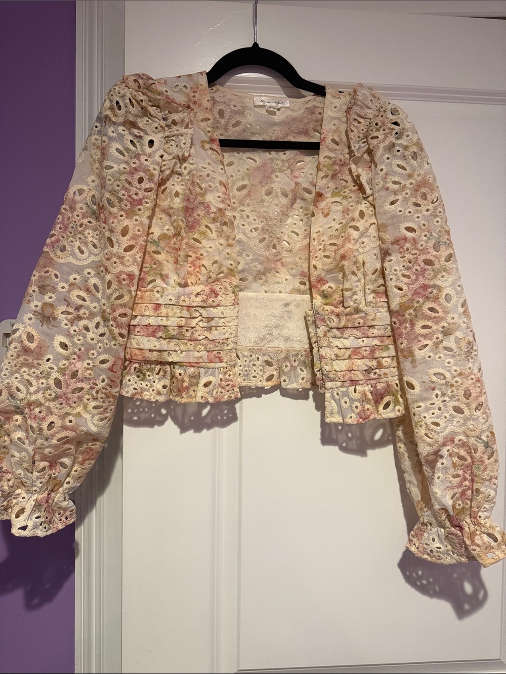 Line and dot eyelet floral blouse